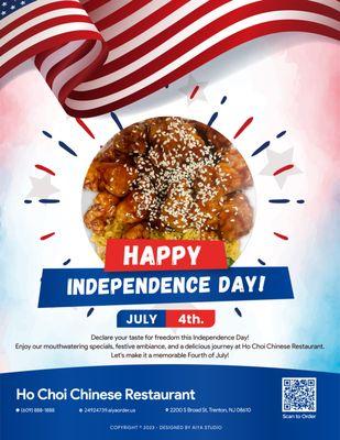 Join us in celebrating Independence Day!  Order takeout and make your 4th of July extra special.