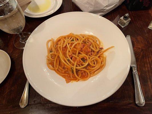 Bucatini All ' Amatriciana. Hubby's favorite!