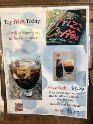 Really crazy cool drink delicious iced coffee frizz soda