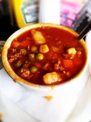 Hillbilly soup. Basically vegetable soup with ground beef