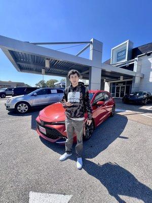 Gage in his "new to you" Pre-Owned 2023 Toyota Corolla.