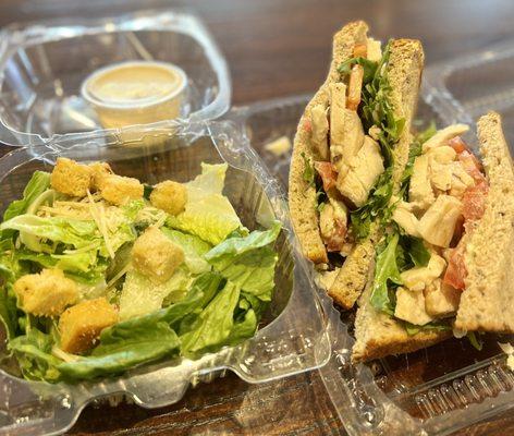 Chicken Pesto Sandwich with a side Caesar salad - okay