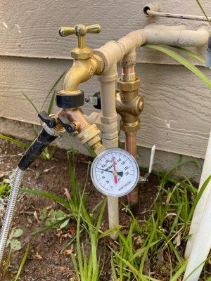 New Pressure Regulator, Ball-Valve, and Hosebibb installed. Home pressure now at safe Recommended pressure.