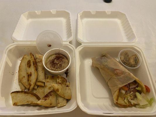 Hummus Served with Pita Chips, Redneck Gyro, Baklava