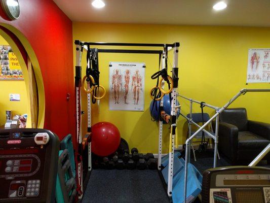 Functional training area is for patients with stroke or worker's comp injuries to restore optimal functions.