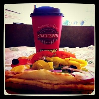 Cup of coffee and a fresh breakfast sandwich for only $3 :)