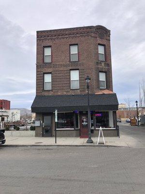 The restaurant is on the first floor of this building, just off Yakima Ave.