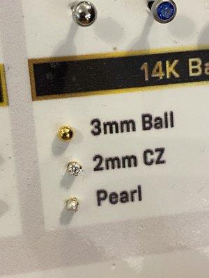 Baby earring choices