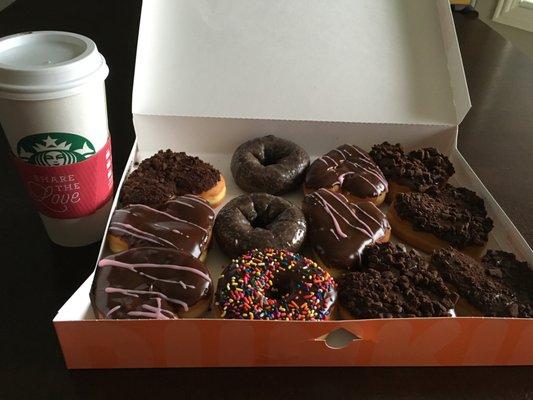 Valentine brownie filled heart shaped donuts and raspberry filled jelly donuts!