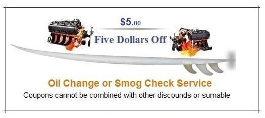 $5 off Oil Change & $5 off Smog Check 
Special Coupons!