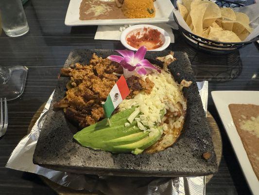 Molcajete lunch, it also came with a plate of rice and beans