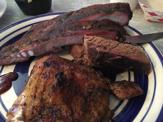 Ribs, brisket and chicken