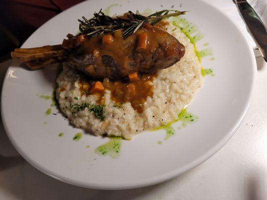 Lamb shank with risotto- some of the risotto wasn't cooked through