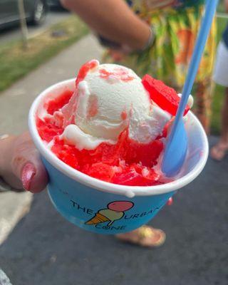 That's Love - cherry Italian ice, vanilla ice cream and Swedish fish - we do not recommend for kids who may choke on the frozen fish