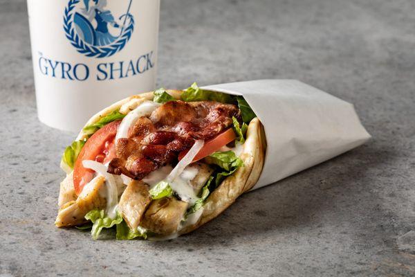 Chicken Bacon Ranch Gyro - Grilled chicken, bacon, ranch, lettuce, tomato & onion.