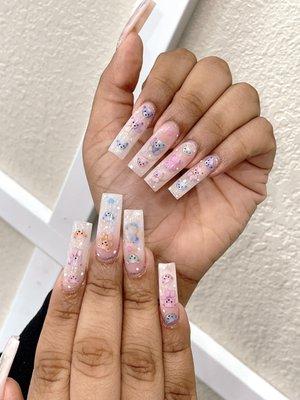 Teddy bear sparkle dreams by ivy! (Used teddy bear stickers and white, clear and sparkly powder)