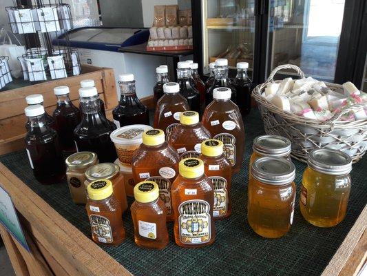 Find honey and maple syrup at the farm stand.