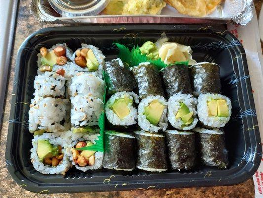 Two avocado rolls and one peanut avocado roll