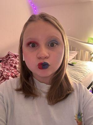 I just got my makeup done for a red and blue party