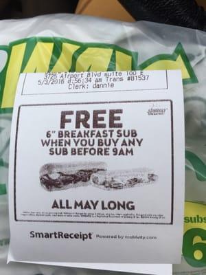 Getting my FREE breakfast sandwich this morning!