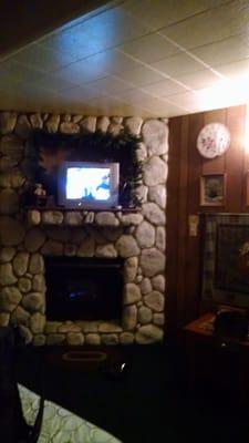 Bear room with tv and fireplace