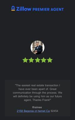 5 Star Review on Zillow