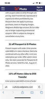 $2 off Passport & ID Photos from Walgreens website