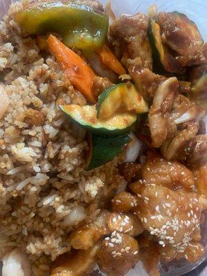 Sesame chicken, kung pao chicken, shrimp fried rice