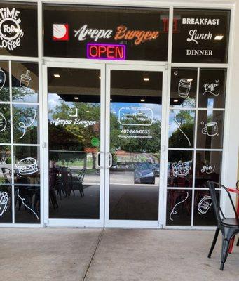 Arepa Burger entrance on Woodbury