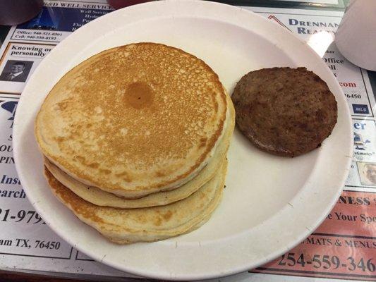 3 pancake with sausage plate