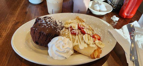 Banana strawberry crepe. With a chocolate muffin. Not sure why the muffin is added to order, but it was delicious.