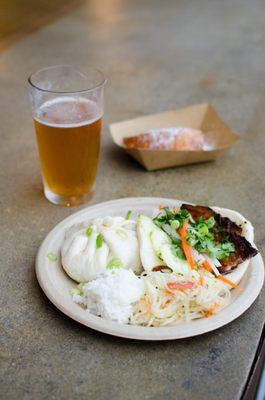 Pork Salapao: Closed steam bun filled with slow braised pork in Thai spices: kaffir lime, lemongrass, chilies, coconut milk and ginger!