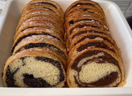 Left: poppy seed roll. ($9). Right: nut roll. ($15). Prices were from April, 2023. Quantities were larger than that shown.