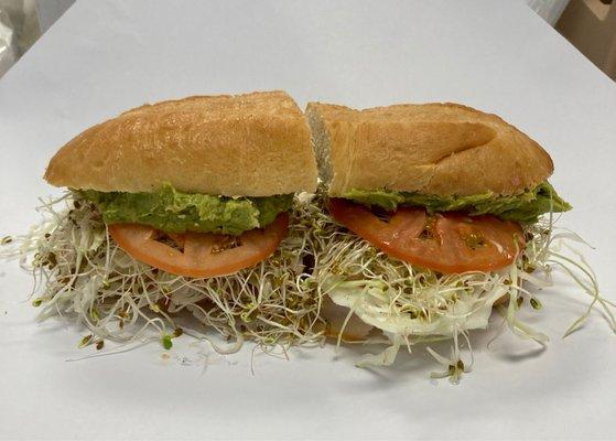 Avocado, cheese and sprouts. One of many vegetarian options.