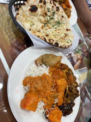 Garlic Naan, Chicken Tikka Masala, Vegetable Samosa