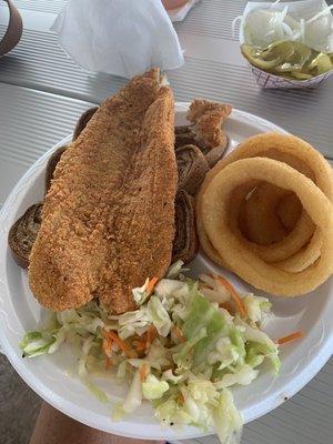 Walleye plate, onions rings and slaw!