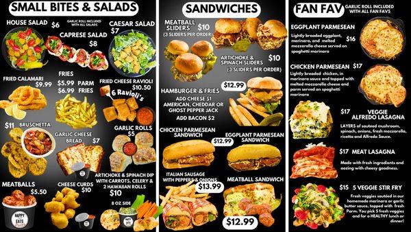 SMALL BITES, SANDWICHES, SOUPS AND FAN FAVS!!!!!