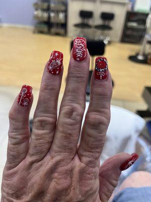 Vivian at La Belle nails did my Christmas nails. They are perfect. She does a great job.