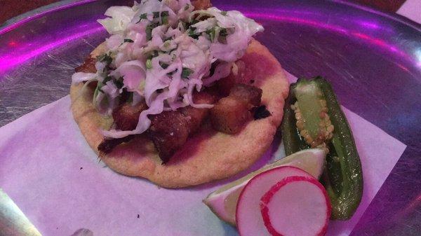 Pork belly taco.