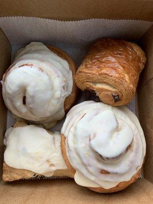 Orange rolls, scone of the day, and chocolate croissant. This bakery is a must visit during any stay in the area.