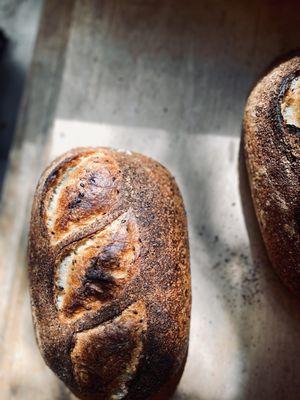 Mountain Sourdough - a sourdough bread made with flax seeds & stoneground spelt flour.