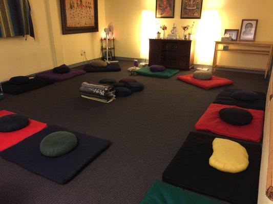 The Coming Home Room, set up for the Monday night Heart of Light meditation sangha.