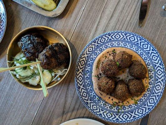 Lamb skewers and falafel