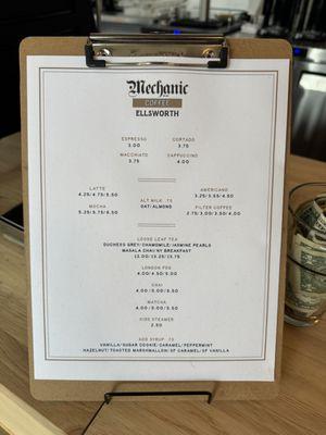 Coffee menu