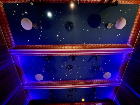 Dreamy night sky motif on the ceiling