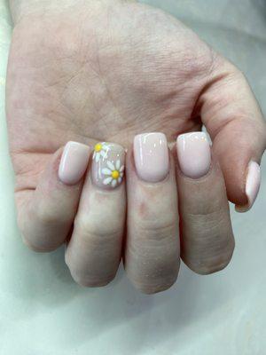 Dip powder on natural nails with gel polish design