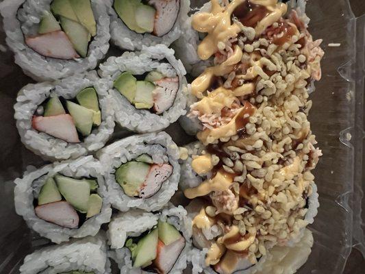 California roll and crunch crab roll