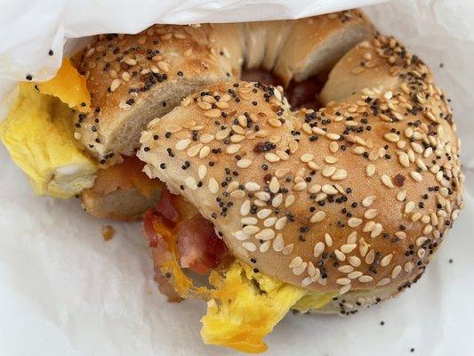 Egg, Everything bagel, bacon & cheese breakfast sammie- great!