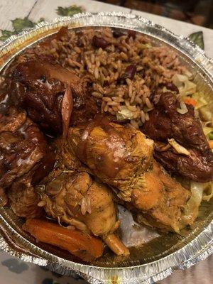 Brown stew and curry chicken combo