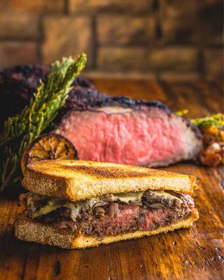 Steak Sandwich on Sourdough with Gruyère and Mushrooms